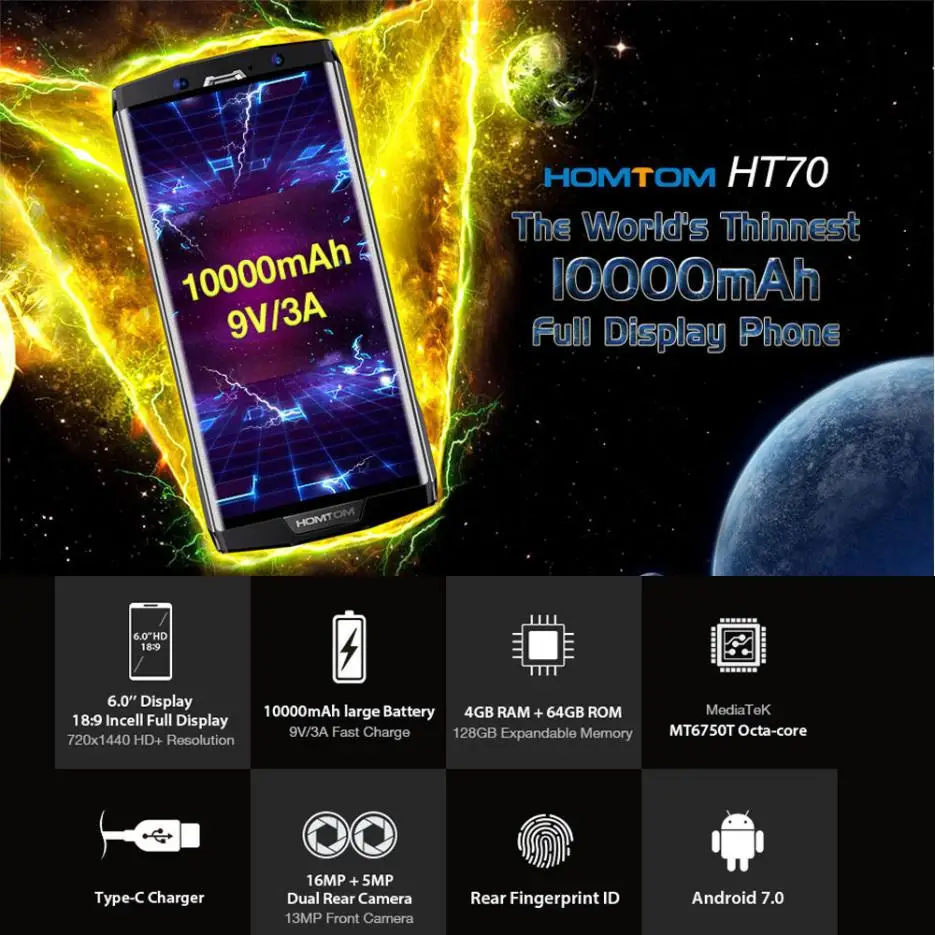  HOMTOM HT70 60 ''Ultrathin MT6750T Octa-core 4g + 64g 4g Entsperrt SmartPhone Touch Screen GPS blue