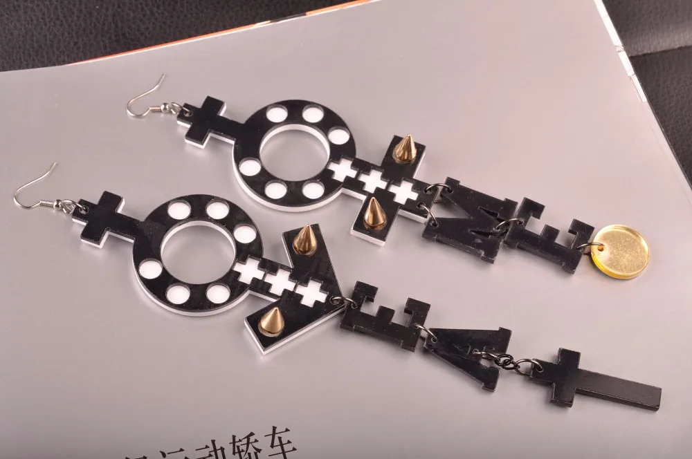 New arrivial bijoux femme male and female symbol black white large acrylic earrings women