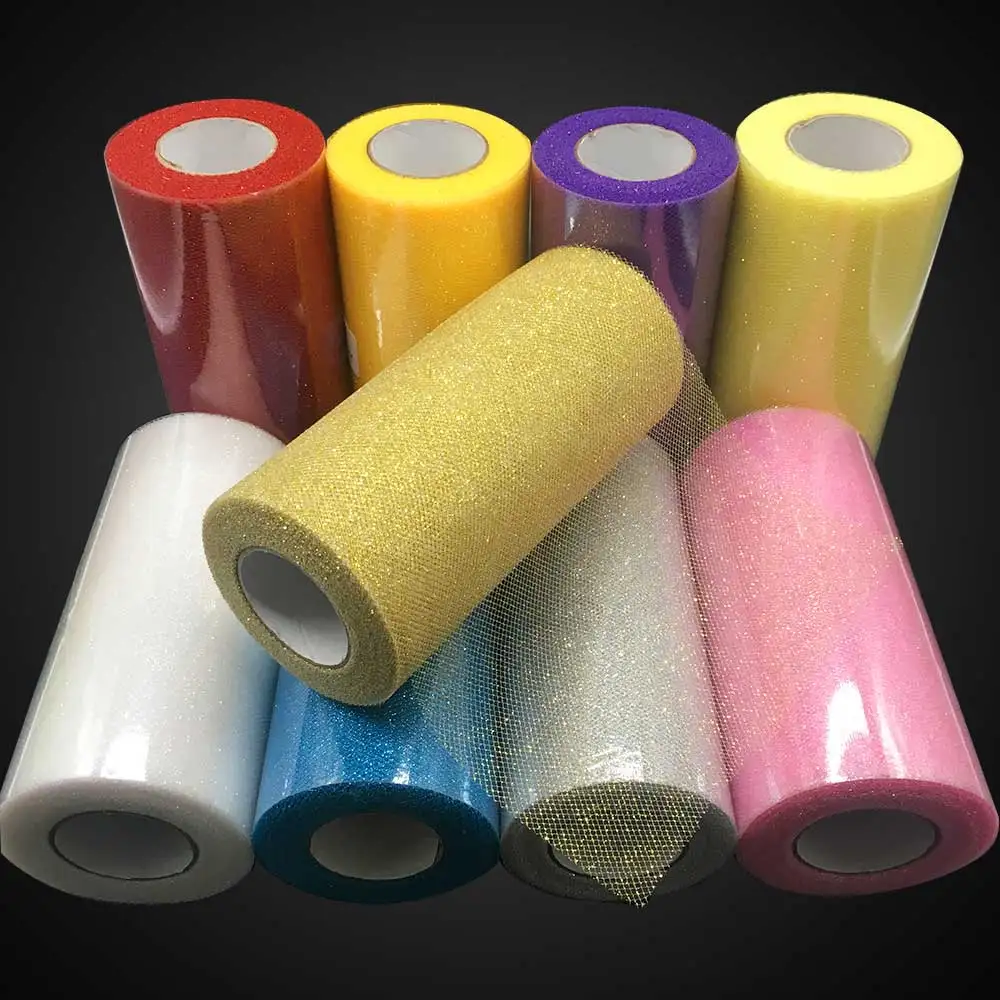

Promotion 6 inch 15cm 25 Yards Shimmer Tulle Rolls for Craft Wedding or Party DIY Decoration