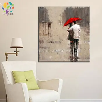 

handmade Modern Oil Painting On Canvas romantic street lover Guaranteed europian wall decor landscaping paintings free shipping