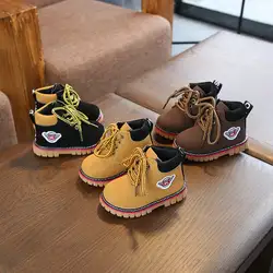 Новинка 2019 года; Детские кожаные ботинки в британском стиле; модная красивая детская повседневная обувь; бархатная обувь для мальчиков