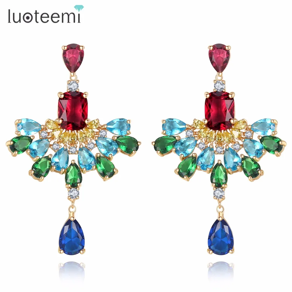 

LUOTEEMI New Styles 2018 Fashion Women Girl Jewelry Water Drop Elegant Multicoloured Earrings Delicate Gorgeous Sumptuous