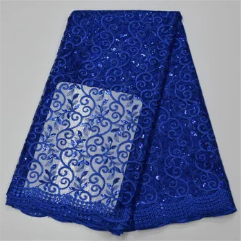 

High Quality Royal Blue Sequins French Lace Fabric Nigerian Lace Fabrics 5yard African Lace Fabric With Sequin For wedding