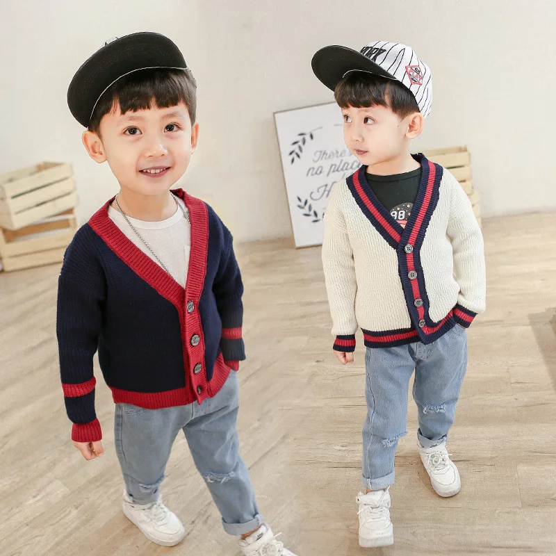 

2018 New Spring&Autumn 2 Color Navy Blue&White Striped Cardigan Wool Coat For Baby Girl&Boy Kids Knitted Sweaters Knitwear Coat