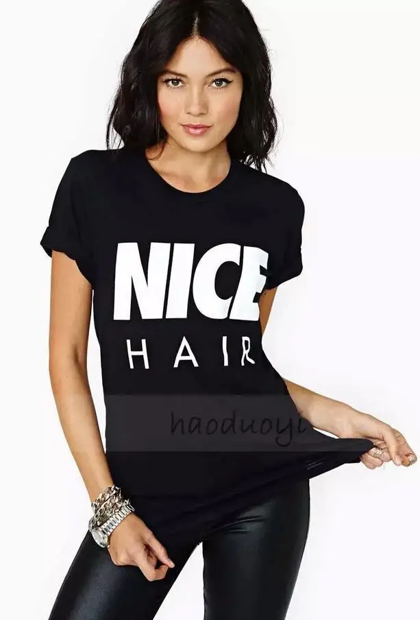 Женская футболка красивые волосы с буквенным принтом повседневная хлопковая