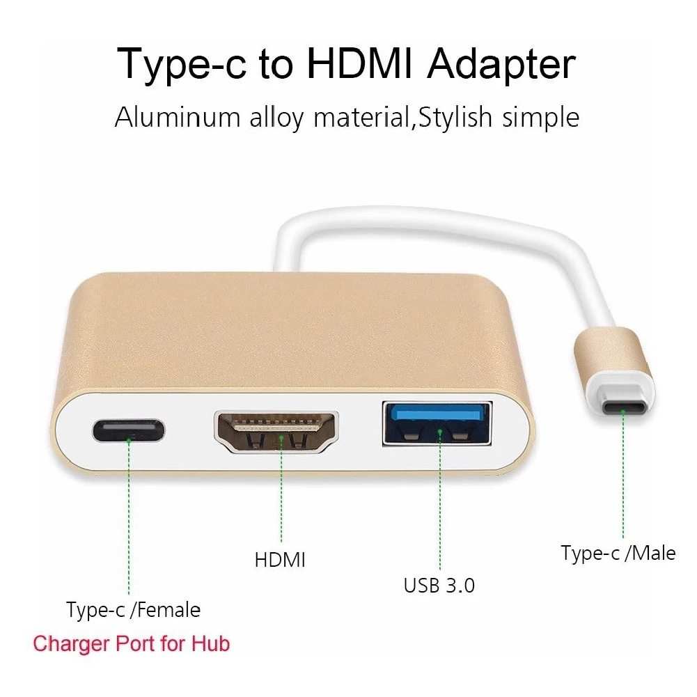  Wholesale 3 in 1 USB 3.1 Type C to 4K HDMI USB 3.0 Hub Adapter Cable Converter Connector 