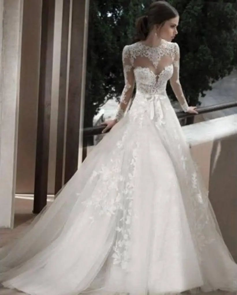 Реальные фотографии длинный рукав винтажные аппликации трапециевидной формы Свадебные платья на прокат платья для матери невесты