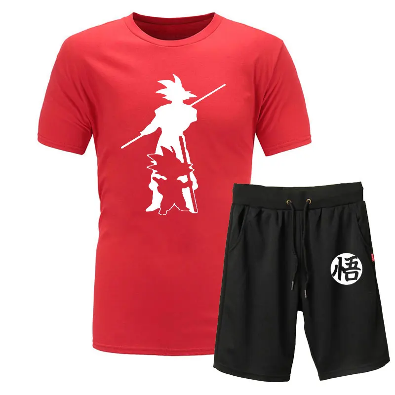 Новинка года; летняя футболка с принтом «Жемчуг дракона Z Goku» из 2 предметов+ шорты; футболка с короткими рукавами и круглым вырезом Повседневная брендовая одежда Vegeta Harajuku