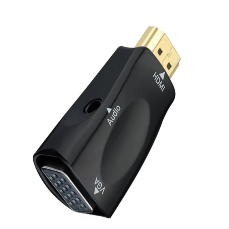 HDMI к VGA адаптер аудио кабели конвертер мужчин и женщин HD 1080P для ПК ноутбука ТВ коробка проектор кабель - Цвет: Черный