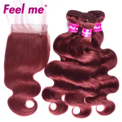 FEEL ME волос #33 Рыжий предварительно цветные Малайзии тело волна 3 Связки с закрытием Ombre волос 100% Пряди человеческих волос для наращивания не