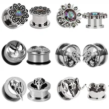 1 пара динозавров птица голова Овцы Радуга циркон цветок череп ушной Винт Назад вилки расширитель ушных тоннелей конус Для Пирсинга Ушей ушей