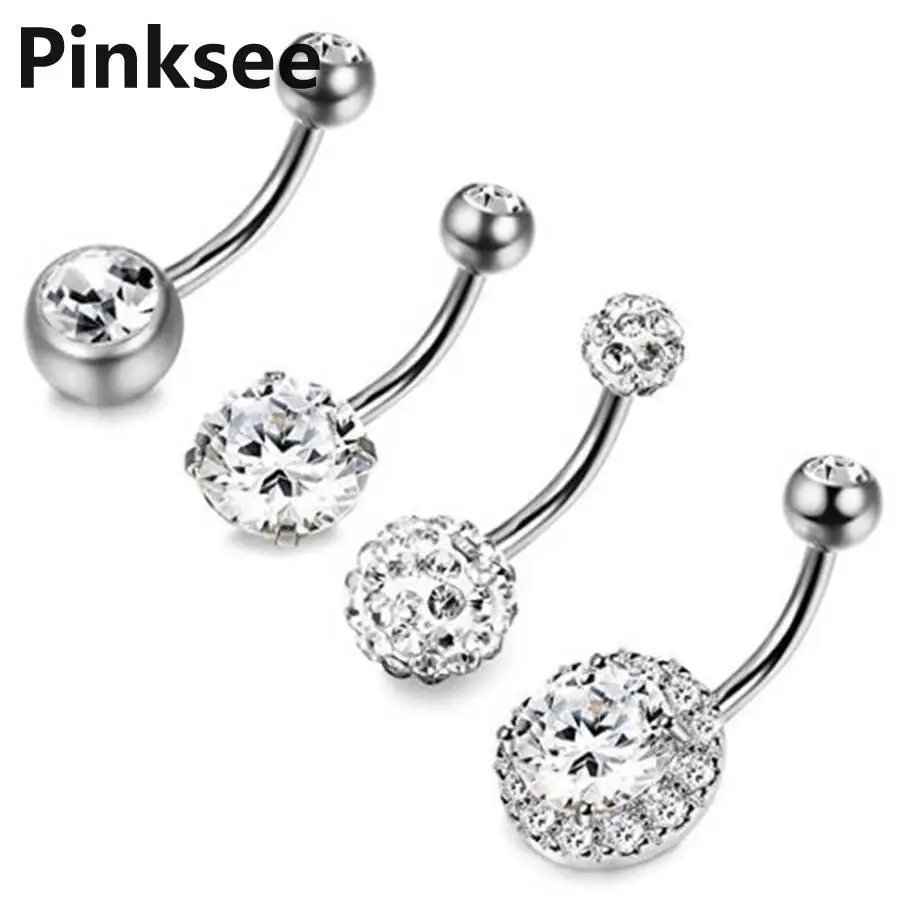 4PCS Stainless Steel Belly Button Rings CZ Crystal Navel