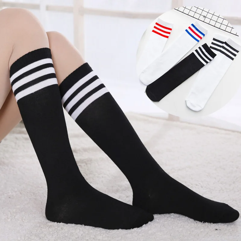 

1pair Korean Women Long Socks Stripe Cotton Womens Sock Fashion Sport School Preppy Winter Summer Girls Socks 20