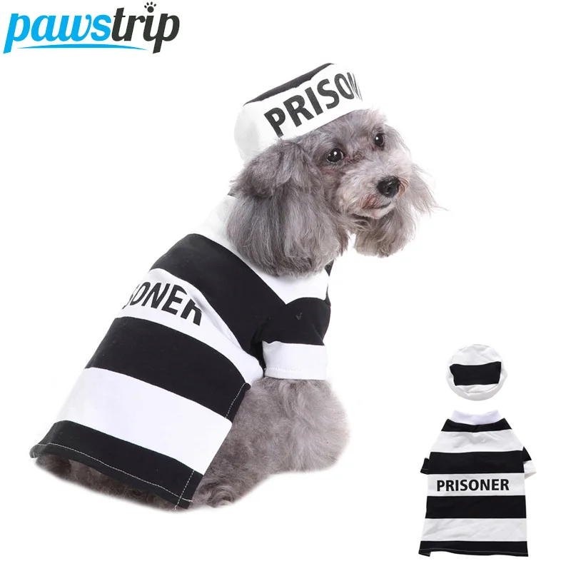 

pawstrip Prisoner Uniform Pet Dog Costume Halloween Puppy Clothes Soft Stripe Small Dog Coat Pet Apparel Cosplay Suit S-XL