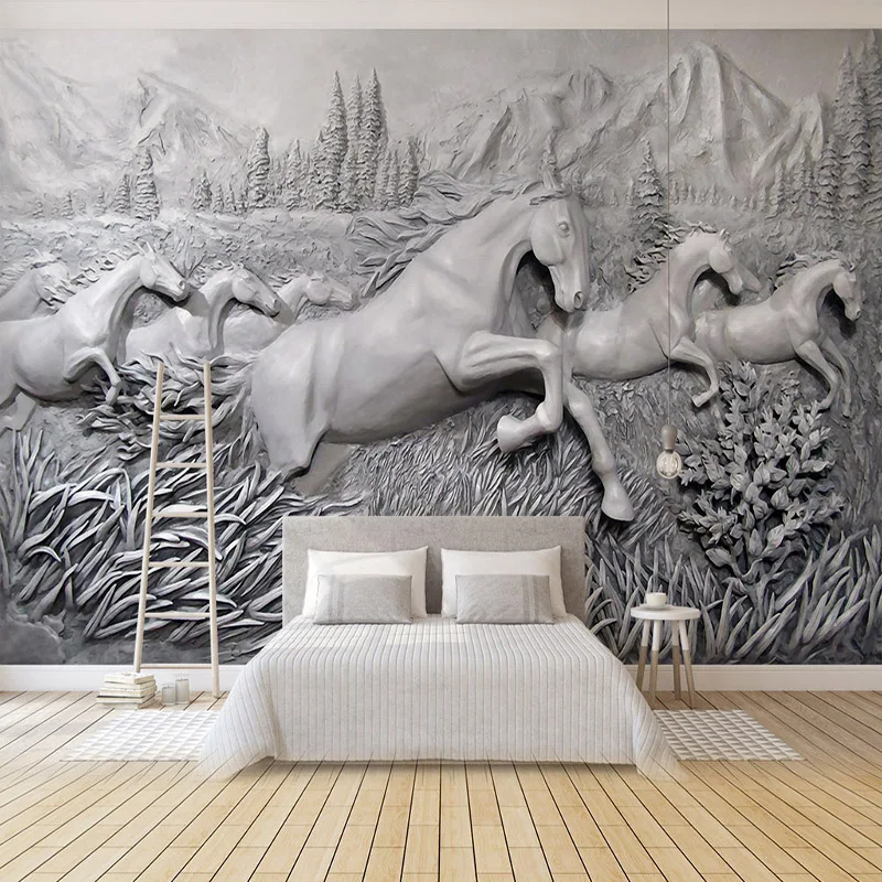 Photo Wallpaper 3D Stereo Relief Horse Murals Living Room Bedroom
