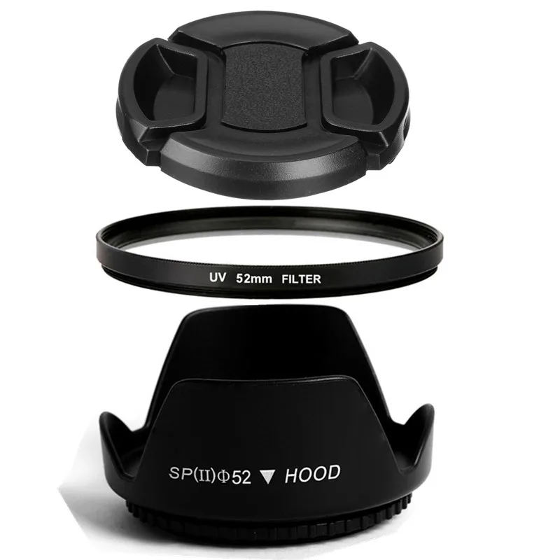 52mm UV Filter +Lens Cap +Lens Hood For Sony for Pentax For Nikon for