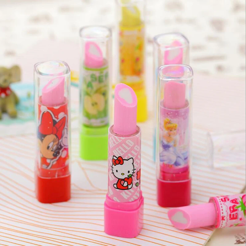 2pcs/Lot Cute Hello Kitty Lipstick Eraser Kawaii Fruit Pencil Erasers