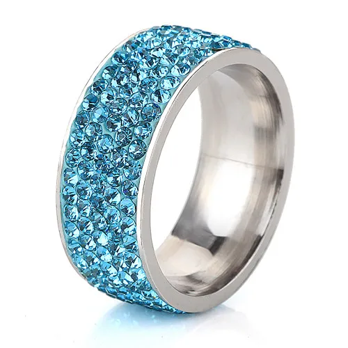 5 строк ясно Ювелирные изделия из кристаллов модные Нержавеющая сталь Обручальные кольца - Цвет основного камня: sky blue