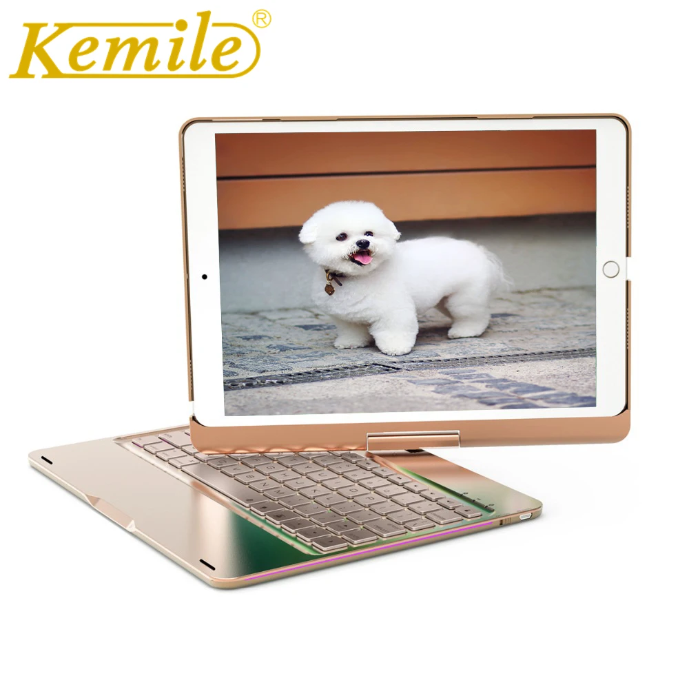 

Kemile 7 Colors Backlit Smart 360 Degree Rotating Metal Wireless Bluetooth 3.0 Keyboard for iPad Pro 10.5 inch A1701