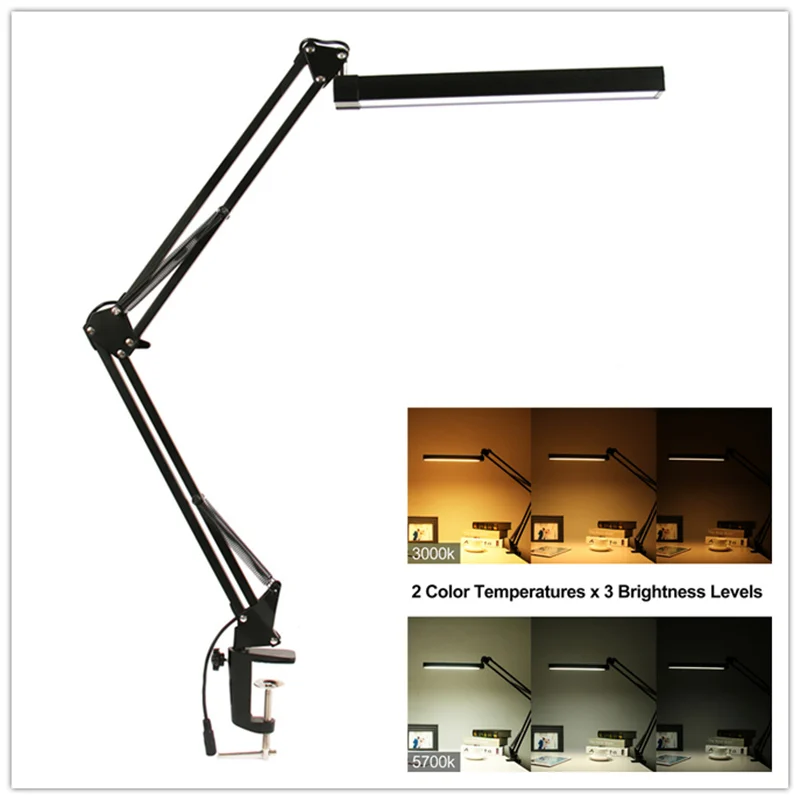  A16S 7W Metal LED Swing Arm Desk Lamp Dimmable Flexible Arm Lamp Clamp for Reading Office 3 Brightn - 32824347697