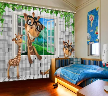 

cartoon curtains brick curtain uxury Blackout 3D Curtains For Living room Bedding room Office