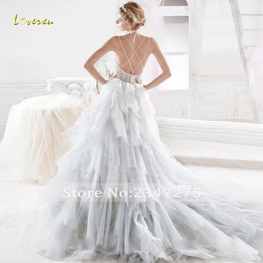 Loverxu Vestido De Noiva милые свадебные платья с оборками эффектное с открытой спинкой и аппликацией бисерное свадебное платье
