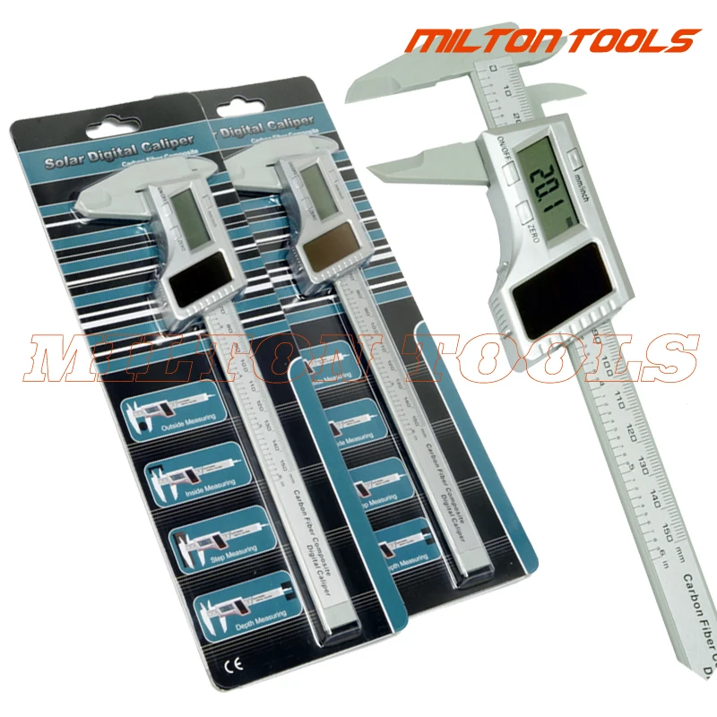 150MM/6" Solar Digital Caliper solar energy electronic vernier caliper 0 150mm solar plastic