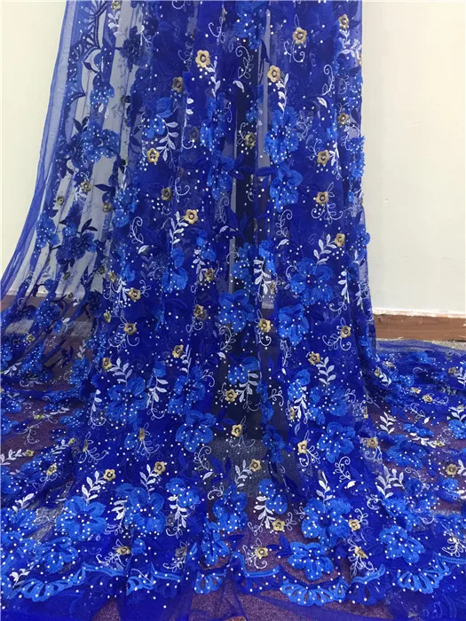 

New fashion royal blue with rhinestones design French net lace fabric for evening dress HNZ106(5yards/lot) free shipping