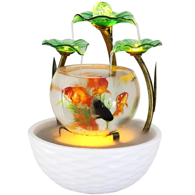 Tabletop Water Feature Green Lotus Rolling Ball Fountain Waterfall