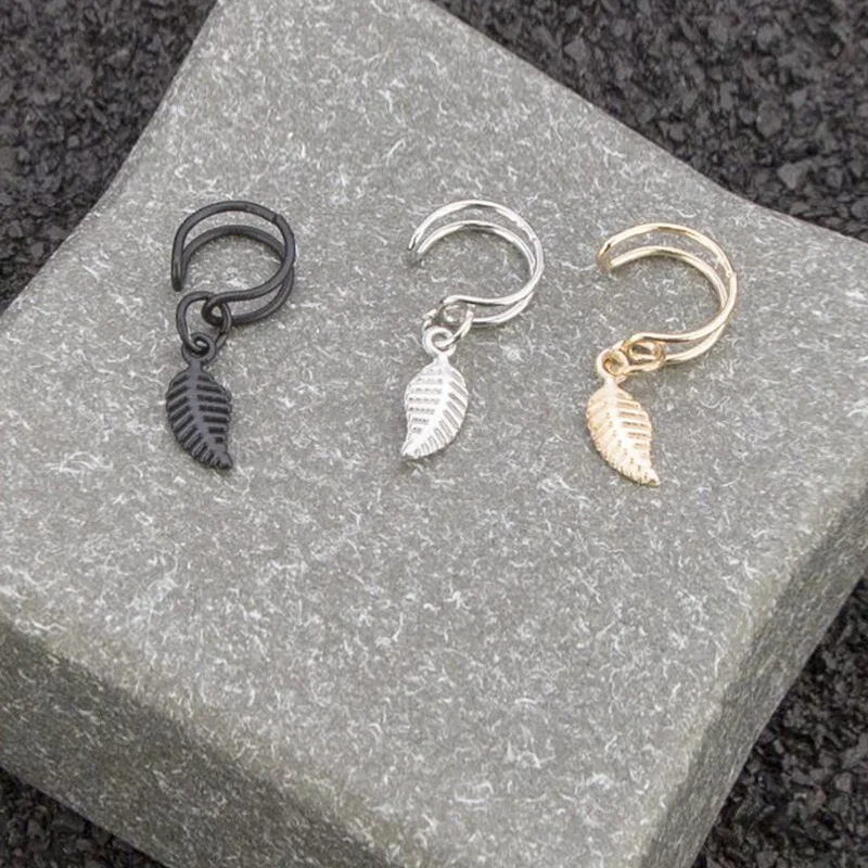 

Fashionable new style earrings simple metal leaf ear clip without ear hole ear clip woman ear stud