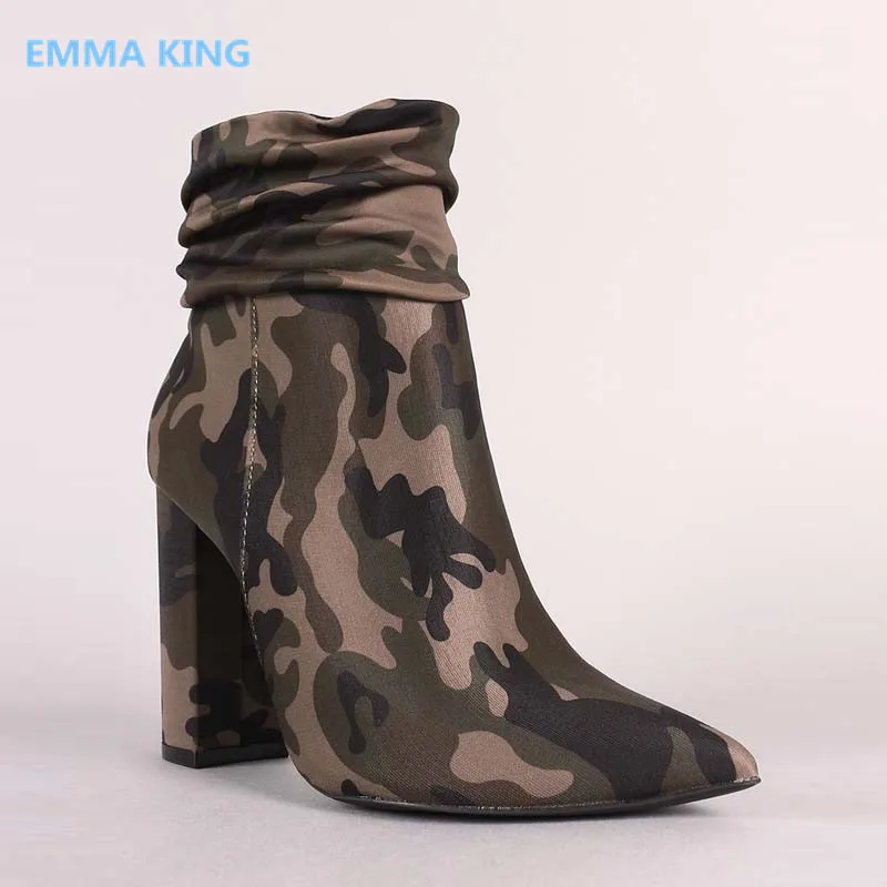Camouflage Ankle Boots Fold Design Women Autumn Winter Shoes Military