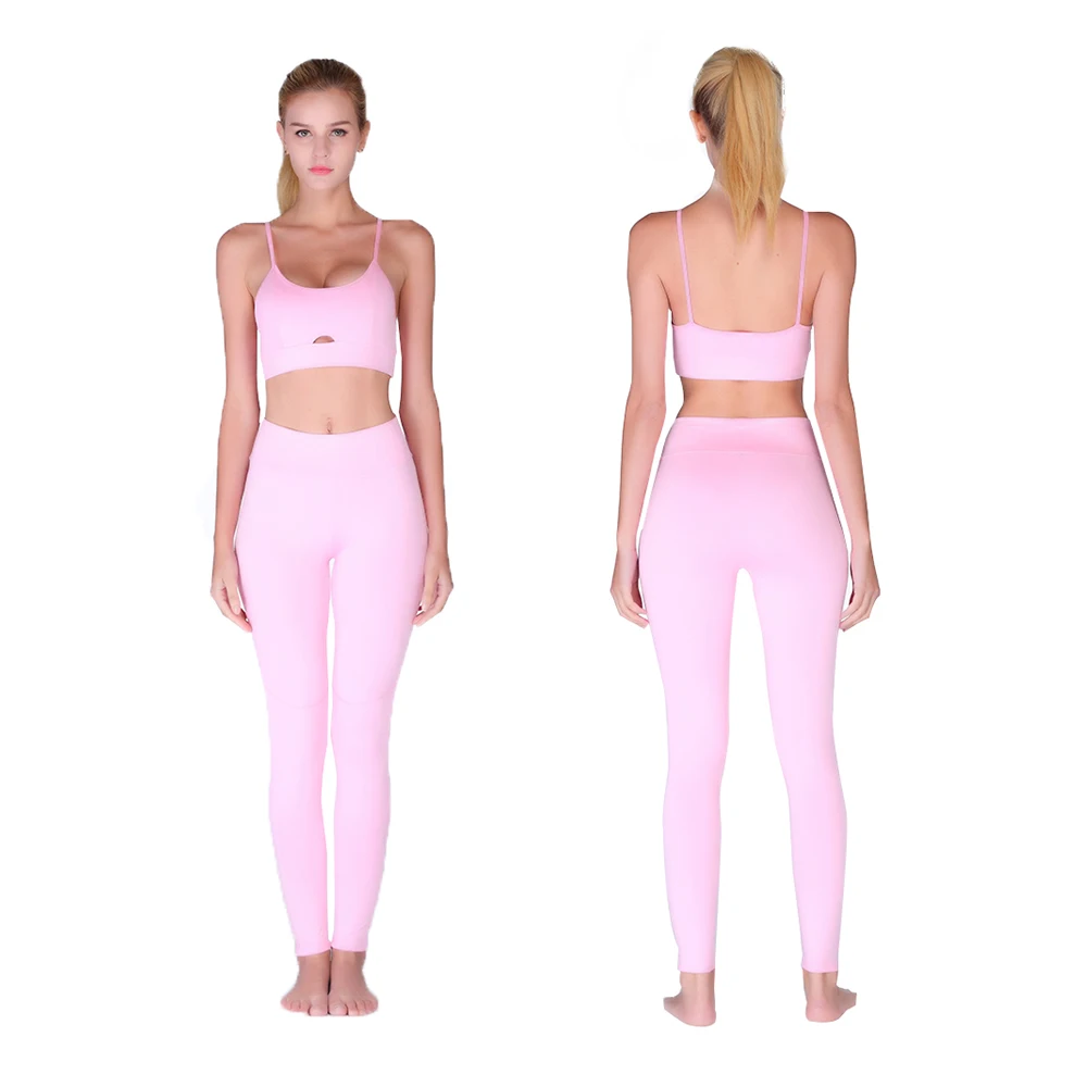 Hot Sale Pink Hollow Women Yoga Sets Elastic Gym Running