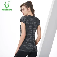 Vansydical, новинка, топы для йоги, женские Компрессионные спортивные колготки с коротким рукавом, дышащие, для фитнеса, тренировок, тренажерного зала, футболки