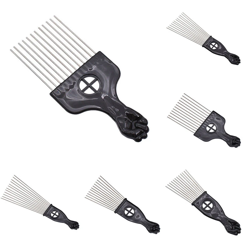 Mayitr 3 Size Black Fist Afro Metal Comb African Hair Pik Comb Brush Salon Hairdressing Hairstyle Styling Tool