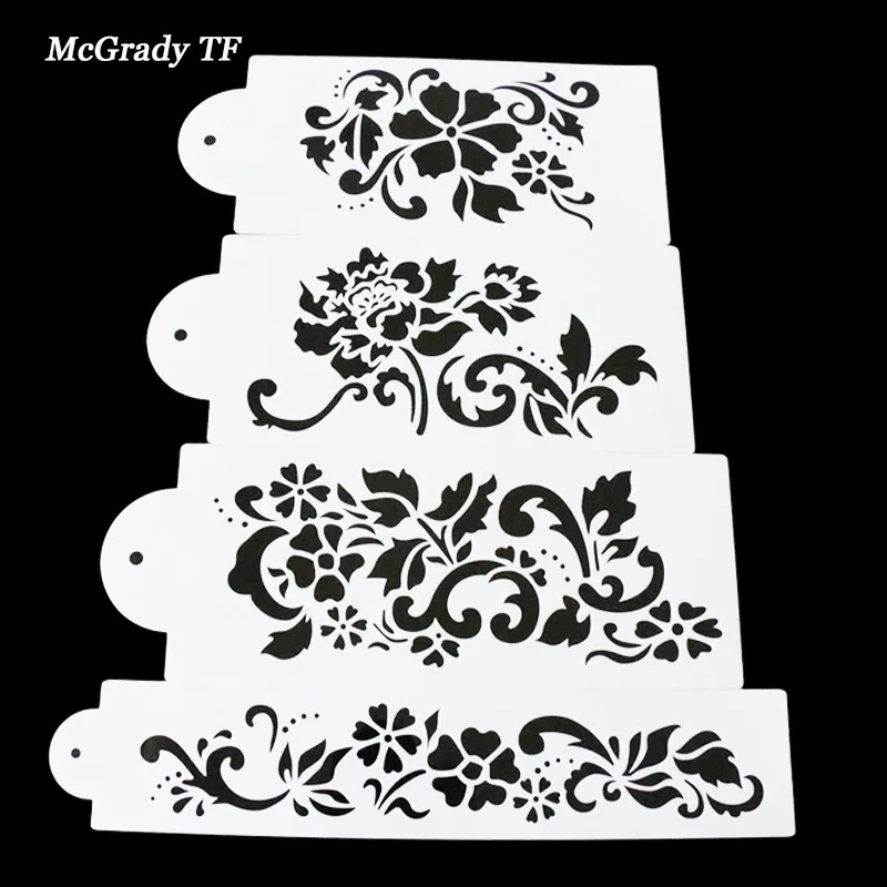 4pcs/set Flowers Cake Stamp Stencil Bakeware Decoration Christmas Cake