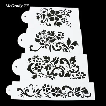

4Pcs/Set Flowers Cake Stamp Stencil Bakeware Decoration Christmas Cake Stencils Tools Flowers Cupcake Stencils Cake Tools