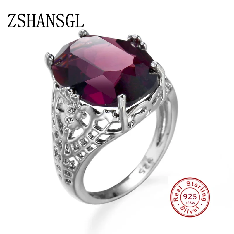 

Fashion 925 Sterling Silver Ring Classic Wedding Jewelry Purple Cubic Zircon Rings For Women Bridesmaid/Christmas Gifts