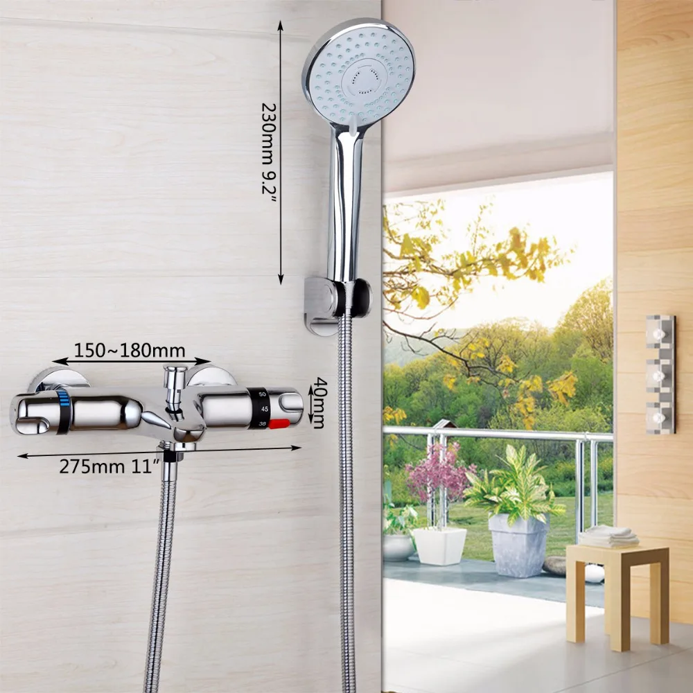 Billig RU Thermostat Dusche Wasserhahn Wand Montiert Doppel Griffe Wasserhahn Auslauf Füllstoff Umsteller Chrome Badewanne Ventil Wasserhahn Mischbatterie