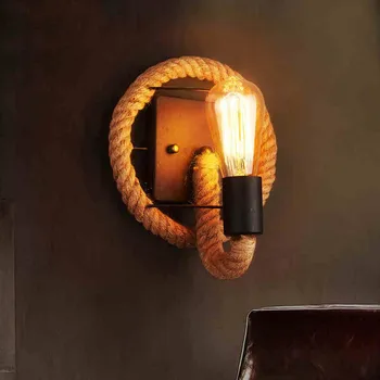 Retro Vintage Fixtures Loft Industrial rope wall lamp with Edison bulb Wall light Restaurant Bar Cafe aisle round wall sconce Retro Vintage Fixtures Loft Industrial rope wall lamp with Edison bulb Wall light Restaurant Bar Cafe aisle round wall sconce