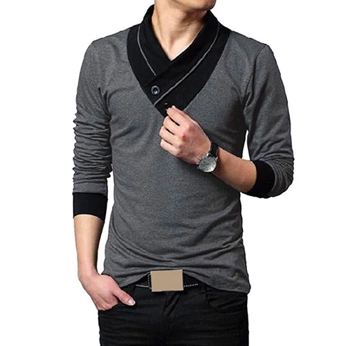 Men s Autumn Stylish Casual Button Slim Fit V Neck Long Sleeve T Shirt Tee Top