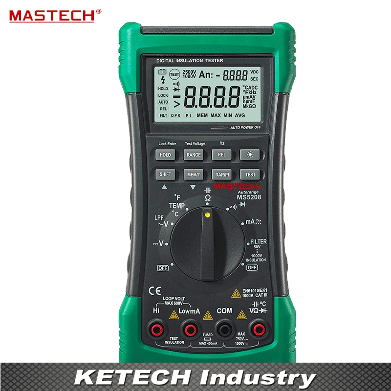 

6600 Counts Digital Multimeter Megger Insulation Resistance Meter True RMS AC Voltage Current Temperature Tester MASTECH MS5208