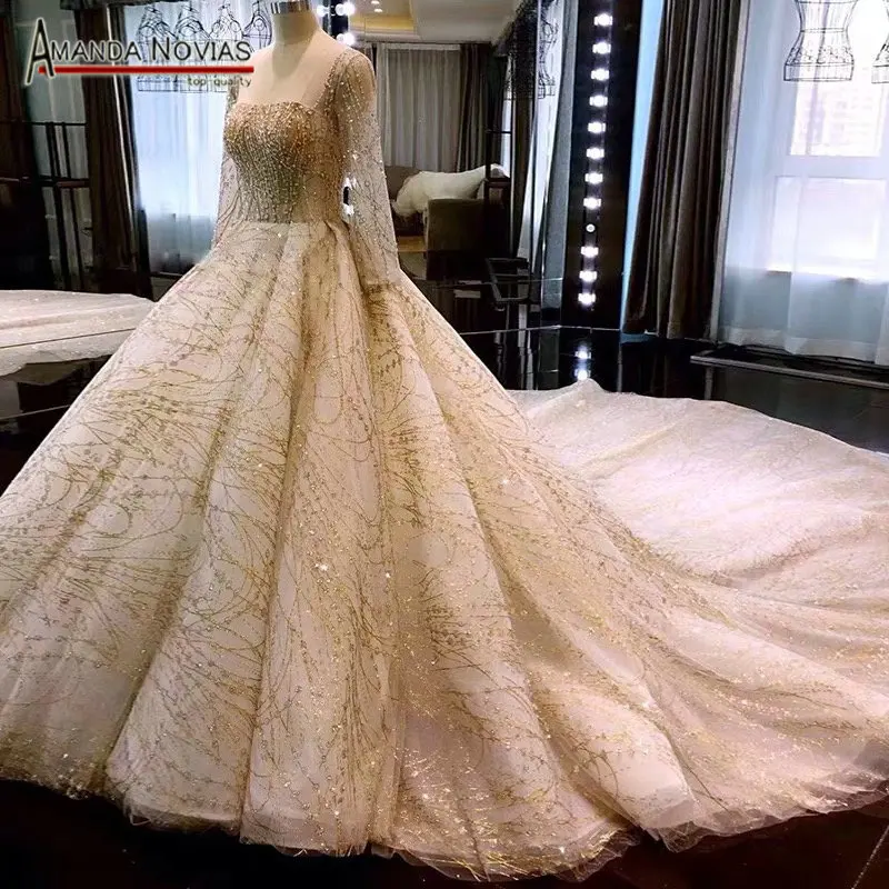 

Elegant long sleeves wedding dress custom order bridal dress