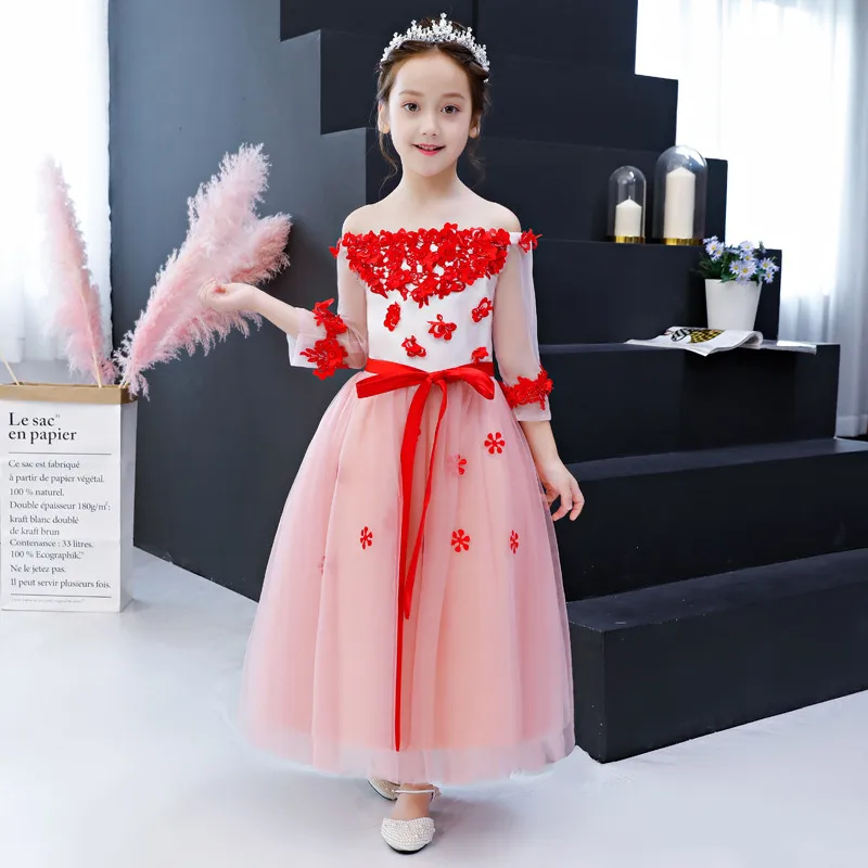 

2019 Autumn Elegant Girls Kids Princess Birthday Evening Party Dresses Toddler Teens Host Pageant Gowns Baby Kids Costume Dress