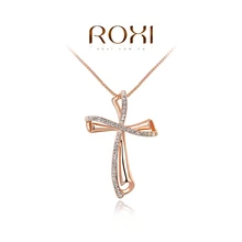 ROXI Брендовое роскошное розовое Золотое женское ожерелье с крестом и подвеской, модное чешское ожерелье с камнем для женщин, женские ювелирные изделия