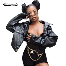 Mutevole/сексуальное женское черное пальто из искусственной кожи с карманом на пуговицах из искусственной кожи для мотоцикла, пальто, куртка с отложным воротником, повседневная укороченная куртка
