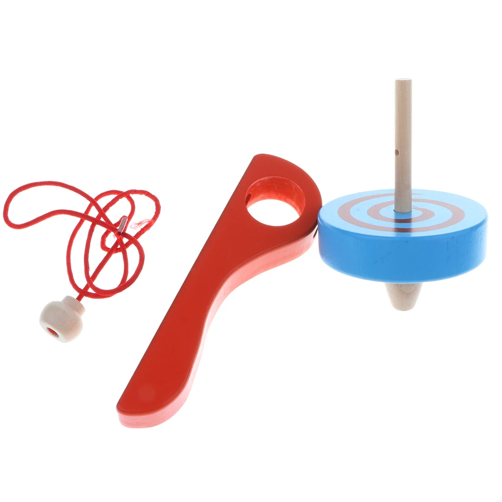Wooden Vintage Spin Toy Spinning Top W/ String Cord Kid Child Peg-Top Gyro Game Toy