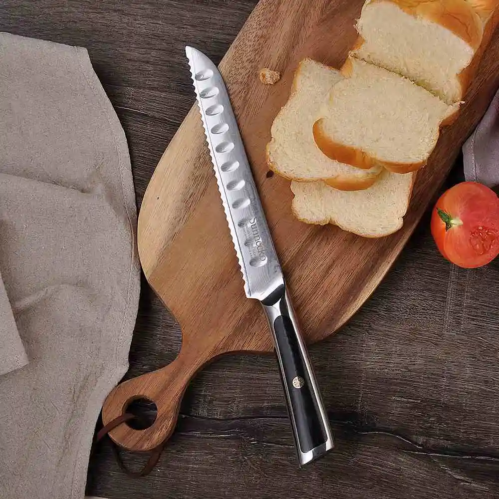 8 inch Bread Knife SUNNECKO Дамасские кухонные ножи Набор японских VG10 стали мясорубка G10 Ручка Высокое качество шеф-повара утилита слайсер нож для очистки овощей - Цвет: 8 inch Bread Knife