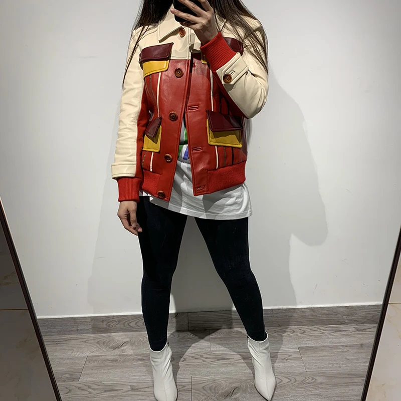 

ladies single breasted genunine leather jacket women real leather jacket