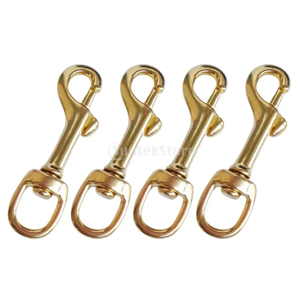 

4Pcs Durable Brass Single Ended Scuba Diving Dive Swivel Eye Bolt Snap Hook Spring Loaded Dog Clip Buckle - Corrosion Resistant