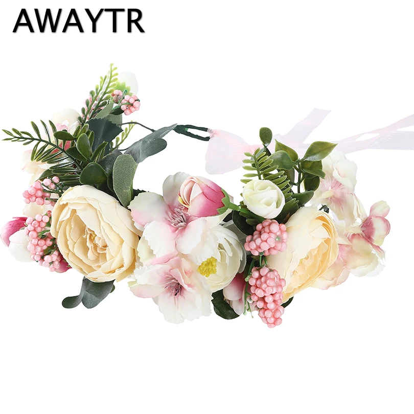 AWAYTR, 1 шт., ручная работа, для женщин и девочек, искусственный цветок, повязка на голову, вечерние, свадебные, тканевые цветы, венок, волосы, бирюзовый цветок, Корона